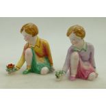 Two Crown Staffordshire figurines of a girl kneeling,