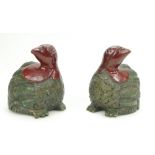 Pair of Folk Art Partridges carved in wood.