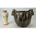 Clement Massier 19th century two handled slipware jardiniere decorated with rams heads with