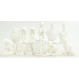 Twelve Royal Worcester small figures and candle snuffers, all in white including Elephant jug,