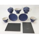 A prestige Wedgwood Sgraffito and Pate sur Pate Teaset in Dark Blue Jasper Dip in the manner of