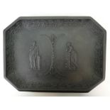 Wedgwood early Black Basalt tray decorated with classical scenes with oak leaf border, 26 x 19.