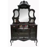 Edwardian Ebonised Mahogany Mirror Backed Chiffonier (134cm Width x 232cm Tall x 40cm Depth).