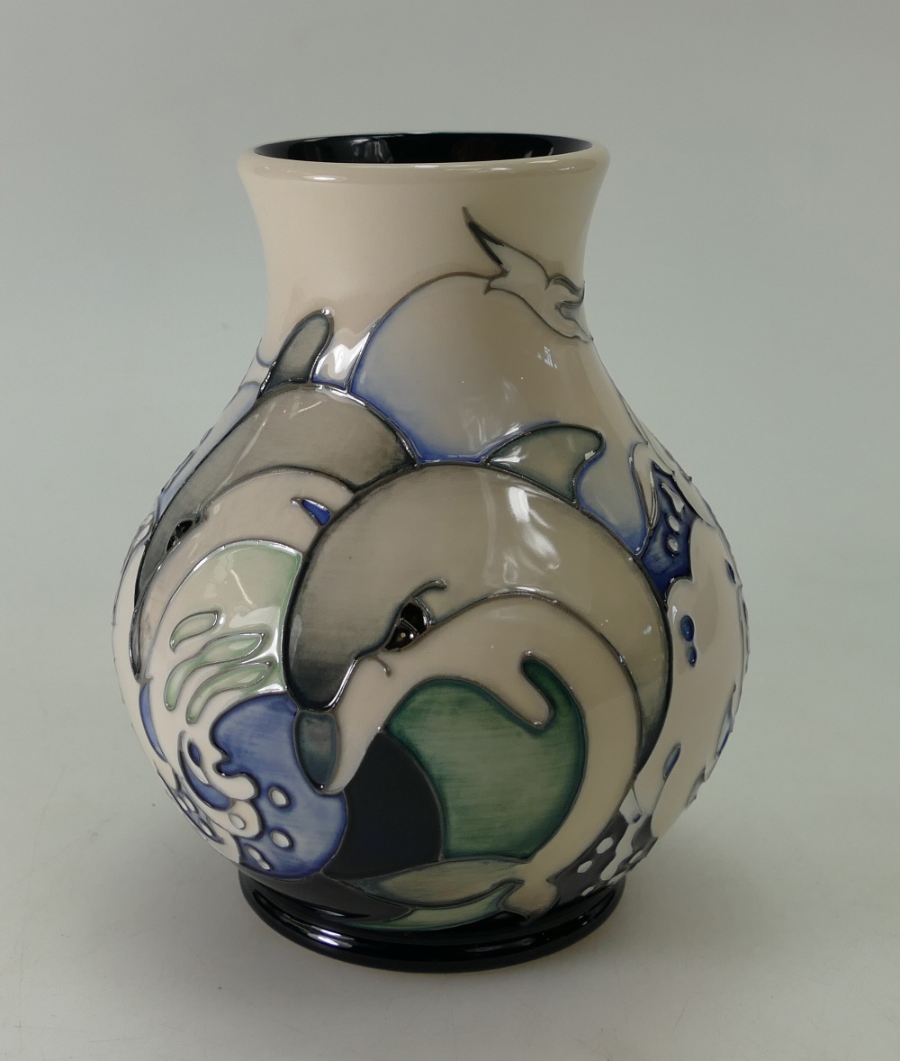 Moorcroft Royal Dolphin vase, signed by designer Emma Bossons. Limited Edition 4/75. Height 15cm.