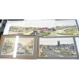 5 local interest pen and paint watercolours, done for Newcastle under Lyme council,