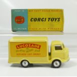 Corgi 411 Yellow Bantam Lucozade Van in near mint condition and good to excellent condition box.