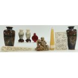 A collection of Oriental themed items to include - damaged card case, unmounted fan,