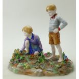 A Crown Staffordshire large figurine group of a girl picking flowers and a boy standing,