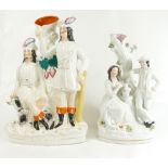 Two large Staffordshire spill vase groups, ROBIN HOOD 37cm, together with a PAIR OF LOVERS,