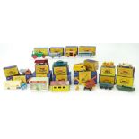 A collection of vintage matchbox Lesney toys including cars, garage, coaches, vans, crane etc,