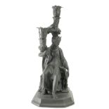 A prestige Wedgwood & Bentley Black Basalt candlestick Diana Goddess of the Hunt, height 34cm, No.