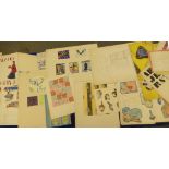 A mid century students portfolio, containing drawings, patterns, watercolours, theme books, etc.