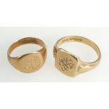 9ct gold gents cygnet ring size R and another 9ct gents ring,8.