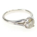 SOLITAIRE DIAMOND RING, 18ct white gold and stone size .75ct approx. Ring size L. 4g total.