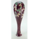 Lise B Moorcroft studio vase decorated with holly & mistletoe on maroon ground, dated 1989,