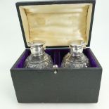 Matching pair of Walker & Hall large silver topped cut glass Scent Bottles / Decanters / Flasks,