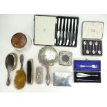 A collection of hallmarked Silver (mostly loaded) to include - dressing table set, trinket box,
