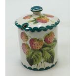 Wemyss ware jam pot & cover hand painted all over with strawberries, height 12.