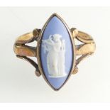 Victorian 9ct Rose Gold Ladies ring set with Wedgwood Jasperware.