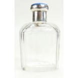 Guilloche enamel & silver top perfume bottle, chips to edge of base, enamel good.