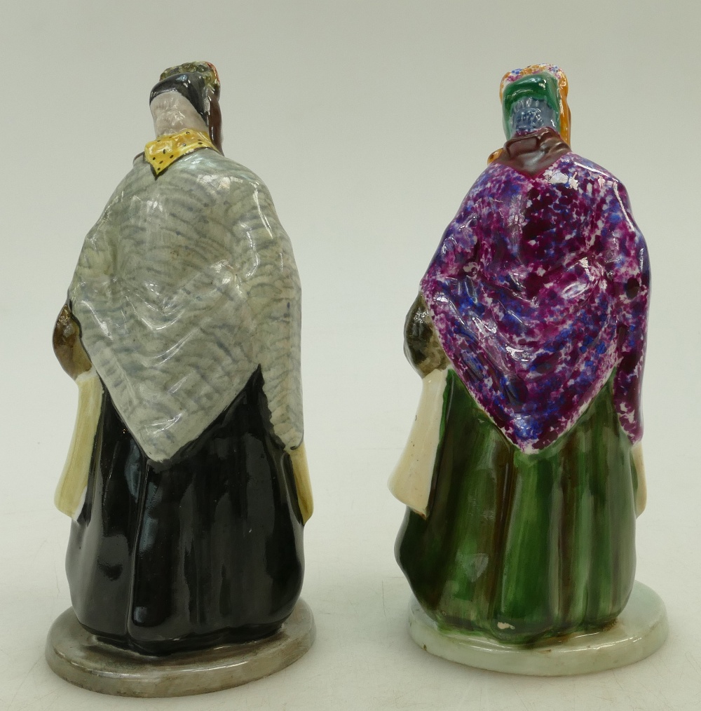Two Crown Staffordshire figurines of an Old Lady with an umbrella in two different colourways (2) - Image 3 of 5