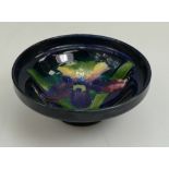 MOORCROFT Orchid on blue ground FOOTED BOWL 11cm diameter.