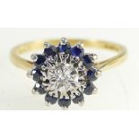 18ct Gold Ladies Ring set with Sapphire and Diamonds, size Q, 3.