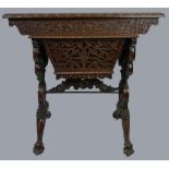 19th Century Carved Oak Ornate Sewing Table.