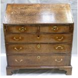 Georgian Oak bureau with fitted interior,