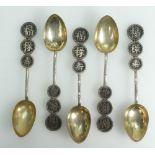 A set of 20th century Chinese silver spoons with Chinese symbol decoration, 57 grams.