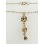 9ct Gold Ruby and Diamond dropper necklace, 3 grams.