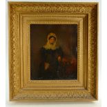 Early oil on board portrait in substantial mount / frame. 38cm x 42cm.
