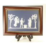 Wedgwood Dark Blue Jasper Ancient Olympic Games Large Plaque, Wooden frame. Boxed. 36cm wide.