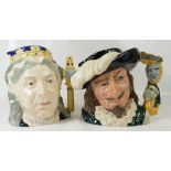 Two large Royal Doulton jugs Scaramouche D6774 and Queen Victoria D6788.