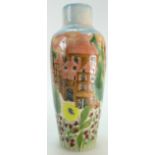 Cobridge Stoneware vase decorated with landscape and floral scene,