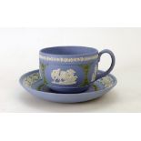 A prestige Wedgwood Tri colour Jasperware teacup & saucer. Saucer diameter 13.5cm.