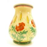 Wedgwood earthenware straw glazed vase handpainted all around with poppies and leaves,