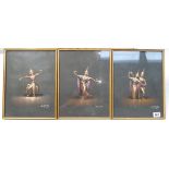 Boonsong, set of 3 gouache paintings of Thai Dancers, signed in gilt frames,