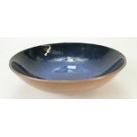 Wedgwood footed studio dish decorated with speckled blue and white colours inside and speckled