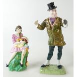 Two Crown Staffordshire figures one of a girl with toys and McCawber (2)