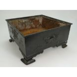 19th century Japanese large square bronze Bonsai planter, with Dragon decoration and tin liner,