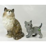 Beswick striped Grey Cat seated 1867 together with a Persian kitten 1885 (2)