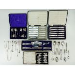A collection of various Silver items including five boxed cutlery sets of knives and spoons,