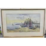 Joseph Hughes Clayton - Watercolour, coastal scene 25cm x 45cm. Signed J Hughes Clayton.