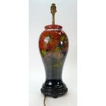 Moorcroft Flambe glaze CLEMATIS pattern large Lamp Base - Ceramic section 32cm high, overall inc.