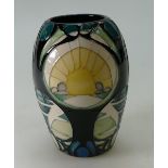 Moorcroft Rising Sun Vase, signed by designer Vicky Lovatt. Numbered Edition 30, height 13cm.