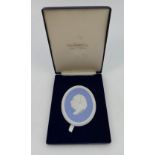 Wedgwood Blue Jasper Portrait Medallion of Dr Samuel Johnson, circa 1961. Boxed.