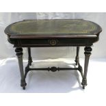 19th French Ebonised shaped side table, with leather top and draw,