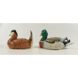 Royal Doulton earthenware prototype models of a Mallard duck and a Poachard duck,