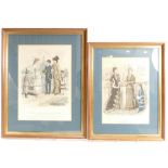 Pair of 19th century French fashion prints, hand coloured.